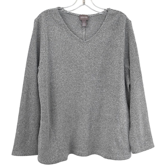 Chico's 3/4 Sleeve V Neck Poly Blend Top with Pockets - Picture 1 of 7